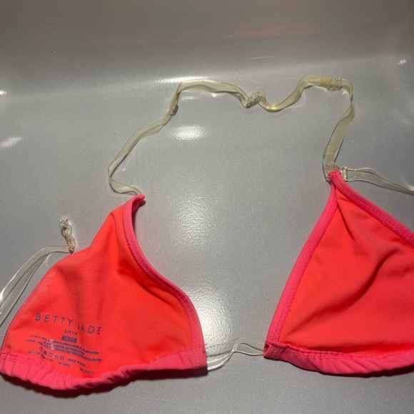 Clear Strap Betty Jade Swim Neon Pink Triangle Swim Top - Picture 2 of 3